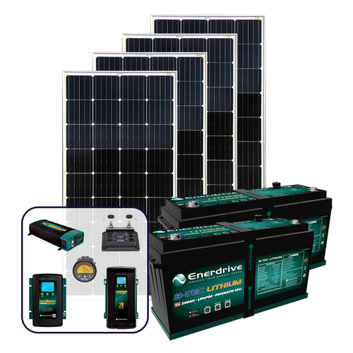 Enerdrive 400Ah Off-Grid 40A DC & 60A AC Charging Bundle, with 720W of Solar Panels and 2000W Inverter (AC Transfer)