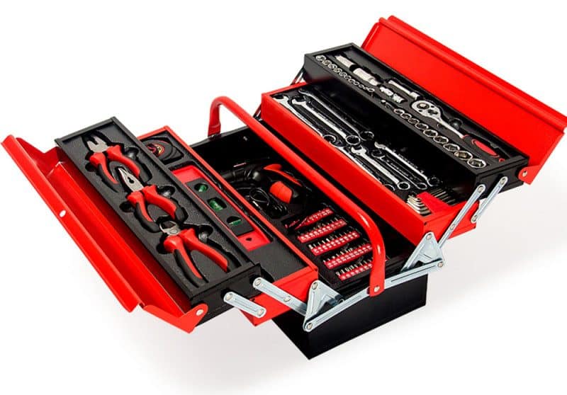 BULLET 118pc Metal Cantilever Tool Kit Box Set, Black & Red